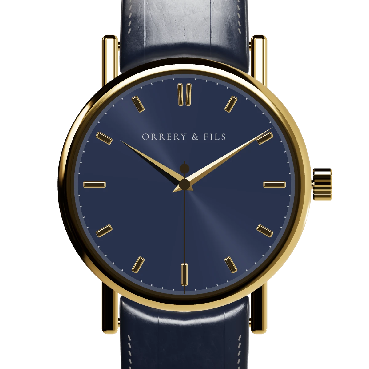 Orrery & Fils Équinoxe, midnight blue, sunburst dial, 18k yellow gold case