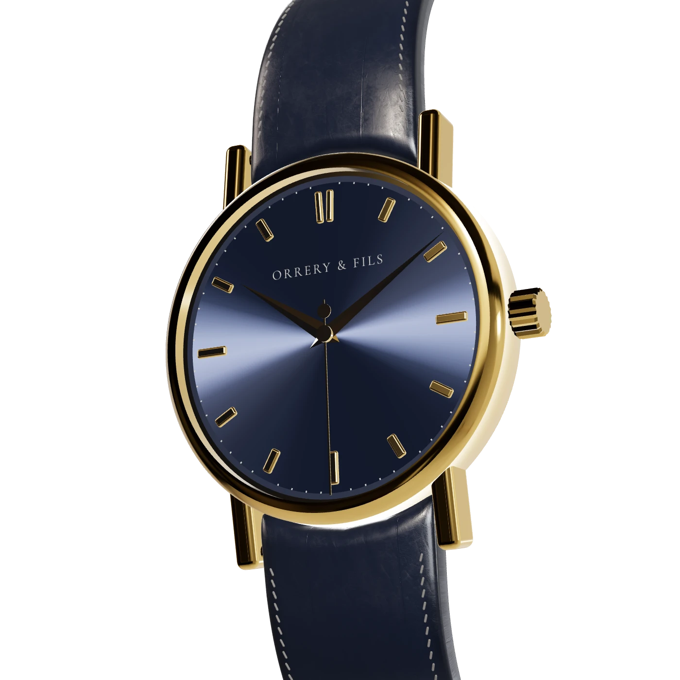 Orrery & Fils Équinoxe, midnight blue, sunburst dial, 18k yellow gold case